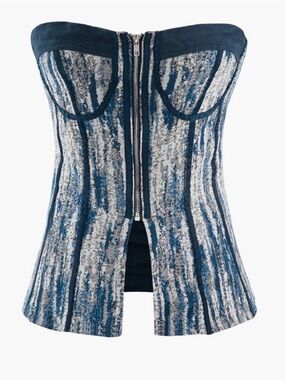Micas Strapless Blue Patterned Zip-Front Bustier Top NWT